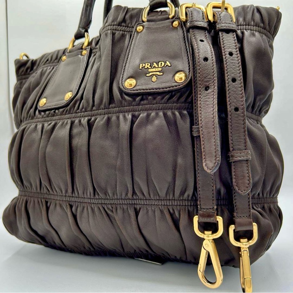 Prada Dark Brown Leather Nappa Gaufre Tote Handbag